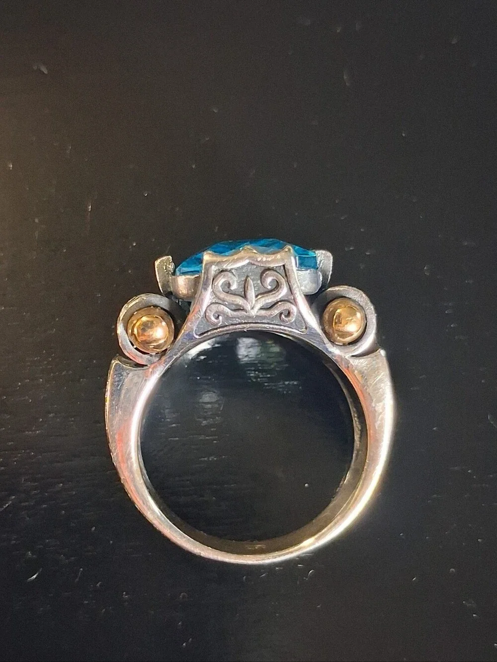 Mixed Metal Blue Gemstone Sterling Silver Ring Unisex 16 Grams Size 9